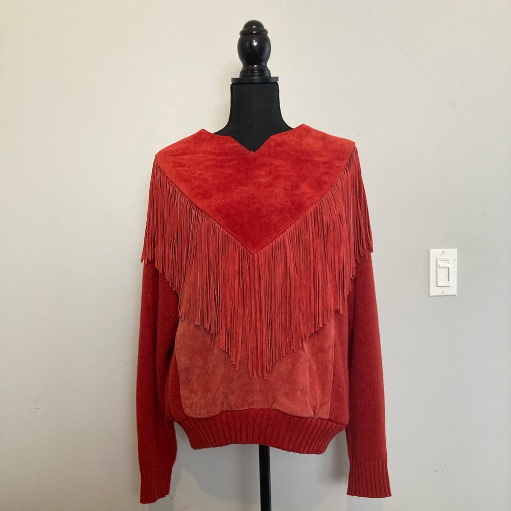 Rust suede fringe pullover